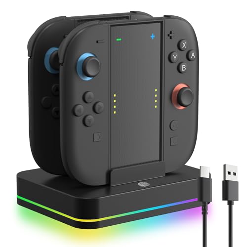 Dock di Ricarica 4-in-1 per Controller Switch 2 con Luci RGB