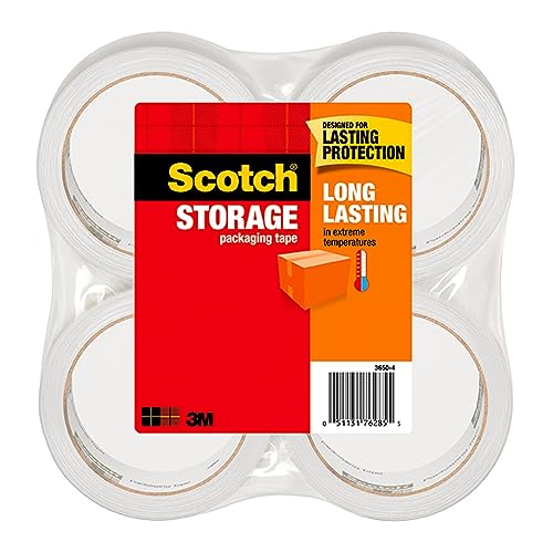 Scotch Long Lasting Storage Packaging Tape, 1.88" x 54.6 yd, Designed for Storage and Packing, Stays Sealed in Weather Extremes, 3" Core, Clear, 4 Rolls (3650-4) by Scotch - Used condition - US$14.80