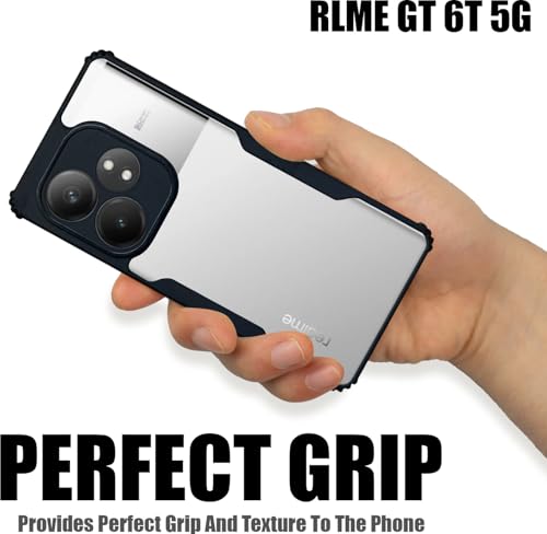 Image of AIBEX Crystal Clear Back Cover Case for Realme GT 6T 5G | 360 Degree Protection | Shock Proof Design | Transparent Back Cover Case (PC & TPU, Black Bumper)