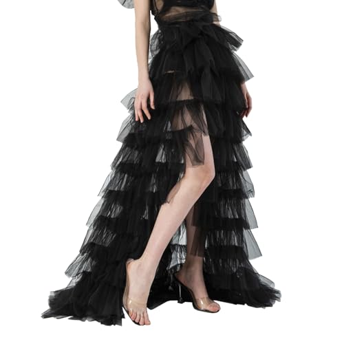 Damen Schwalbenschwanz-Tüllrock Mit Hoher Taille Flatternder Plissee-Halbrock Tortenkleid Aus Tüll Mesh Hoch-Tief Rock Sexy Bodenlanger Schlepprock Schwungrock Tutu Ballett Hochzeit Abend Unterrock
