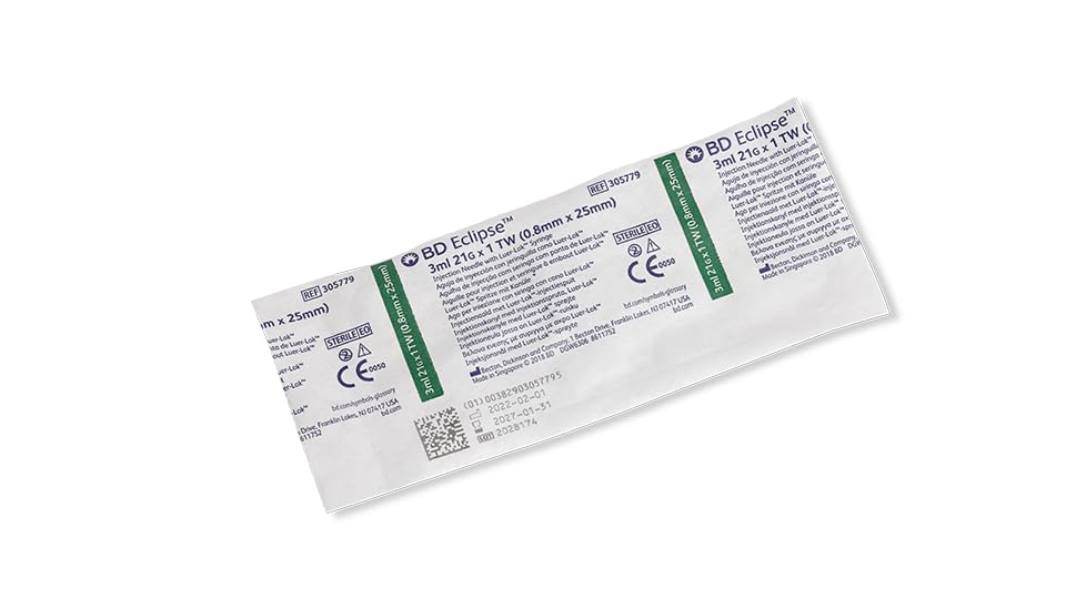 BD Syringe 3mL LL w/Needle Eclipse 21x1 RB, (50 Count), #305779