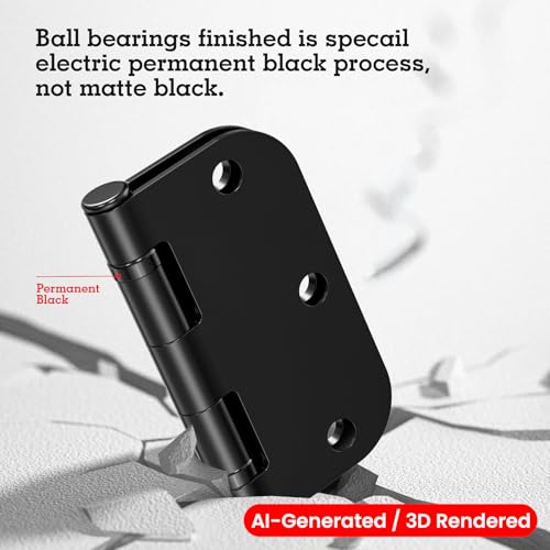 Image of 3 Pack Rounded Matte Black Door Hinges 3.5 Inch 5 /8 inch Radius No Squeak Ball Bearing Interior 3-1 /2 inchFlat Iron Bifold Residential Standard Bedroom Indoor for Doors 3 inch Hardware Control House Home Decor