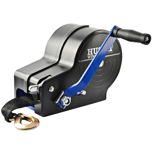 Husar Winch Handseilwinde 2500 lbs 1133 kg mit Gürtel 10 Meter 5 cm, Schutzgehäuse, Zwangsbremse, doppeltwirkend, verstärkte Stahlzahnräder, Winde für Boote, Anhänger, Industrie