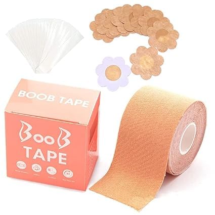 Boob Tape with 10pcs Nipple Cover & 36pcs Fashion Tape Double Sided Body Tape Adhesive Strapless Bra & Heavy Breast Support - Boobs Tape for Women Clothes-image-34