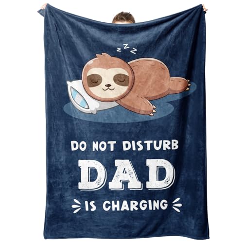 Funny Gifts for Dad, Dad is Charging Sloth Blanket, Dads Birthday Gift from Daughter Son, Dads Gifts for Christmas Fathers Day Christmas, Soft Sloth Throws Blanket for Father 60" x 50"