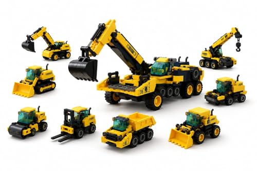 Image of SKY LINE OCEAN 8-in-1 Construction Truck Building Blocks Set (655+ PCS) | Transforming Heavy Duty Vehicles Kit | STEM Engineering Toy for Kids & Teens | Rebuild Play Set | 5 Year Structural Warranty