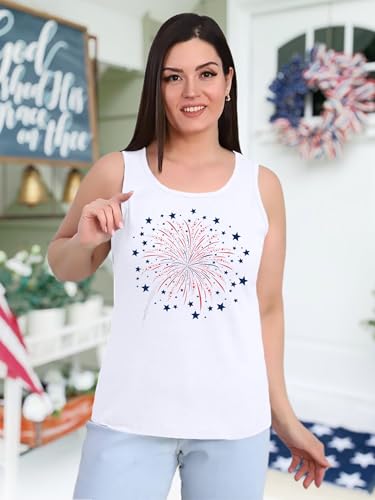 Image of Ithalt Plus Size 4th of July Tops for Women American Flag Tank Tops USA Patriotic Shirts Red White and Blue Sleeveless