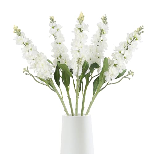 UUXX Snapdragon Artificial Flowers 5PCS Delphinium Fake Flowers Long Stem Antirrhinum Silk Flowers Larkspur Faux Flower for Home Wedding Decor Floral Arrangement (White)