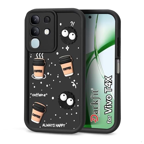 Image of DARKFIT Back Case Cover Compatible with Vivo T4x 5G | Cute Fun Cartoon Ball 3D Coffee Silicone Case | Body Protection | Camera Protection | Shock Proof | for Vivo T4x 5G | Color Black | Pack of 1