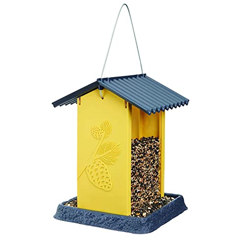 North States Village Collection Hopper Style Yellow Pinecone Birdfeeder:. Squirrel Proof Hanging Cable included. Large, 4.25 pound Seed Capacity (8.13 x 8.13 x 11, Yellow)