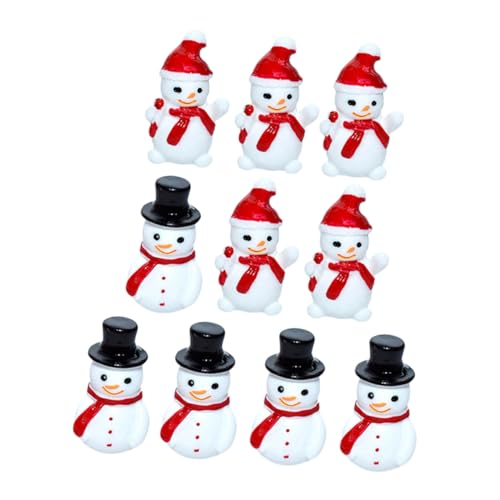 Homoyoyo 10 Pcs Mini Snowman Ornaments Tiny Snowmen Christmas Miniature Decoration DIY Snow Globes Cake Topper Fairy Garden Ornaments Resin