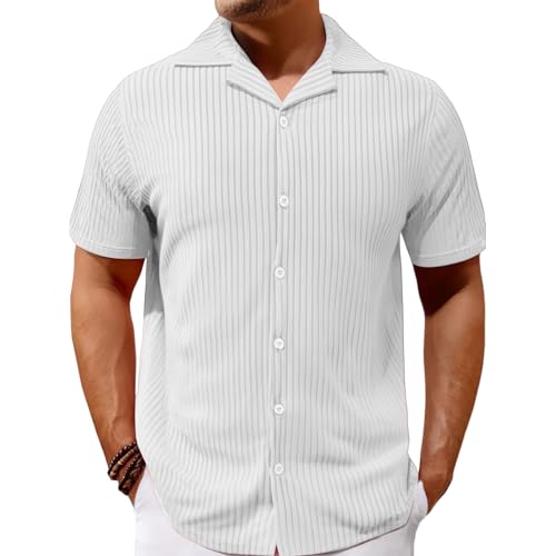 Men's Fashion T-Shirt Casual Button Down Top Short Sleeve Slim Fit Comfortable Blouse Spring Summer Beach Shirt White