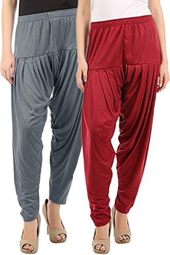 Image of Buy That Trendz Combo Offer (Pack of 3) Cotton Viscose Lycra Dhoti Patiyala Salwar Harem Bottoms Pants for Womens (White, Maroon, Black)