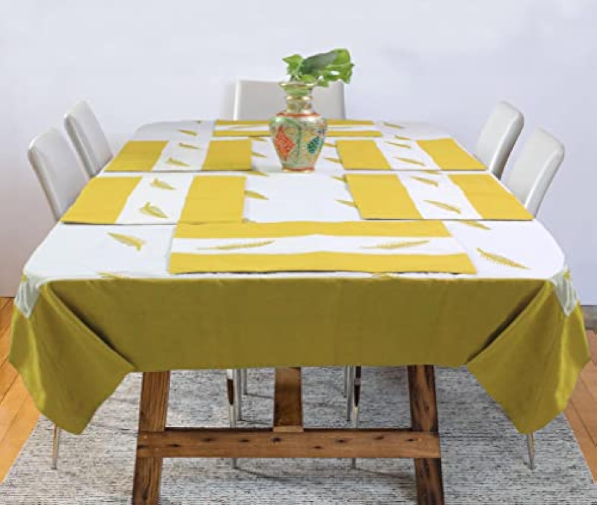 Cotton Adornado Leaf Embroidery Rectangle Table Cover