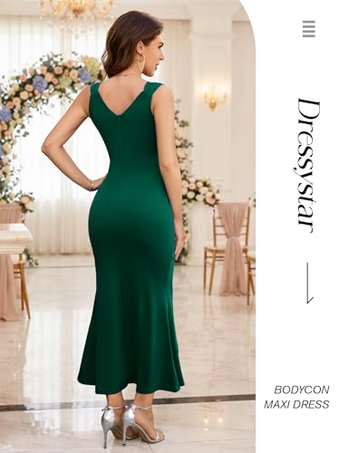 Image of Dressystar 2026 Women's V Neck Bodycon Mermaid Formal Evening Maxi Dress | Summer Wedding Guest,Cocktail Dresses for Women,Long Gown,Mermaid Split Ruffle Design ,Sleeveless,comfort and medium stretch
