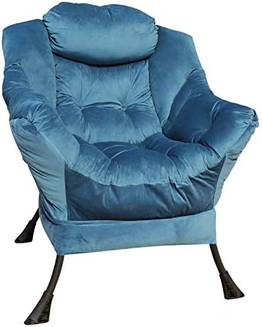 GOLDSUN Accent Chair Lazy Reclining Armchair with Removable Metal Legs and High-Density Foam, Comfy Velvet Fabric Upholstered Single Sofa Chair for Living Room, Bedroom, Office (Blue)
