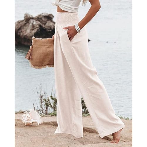 Women's Palazzo Pants Spandex Trousers Casual Loose Fit Summer Wide Leg Pleated Pocket Casual Pants3