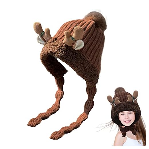 Chapéus de Natal divertidos, Chapéus de Natal macios com chifres de alce fofos, Chapéus engraçados de Natal para crianças, adultos, presentes de inverno Littryee