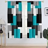 AAtter Teal and Black Window Curtain Turquoise Aqua White and Grey Gray Geometric Art Aesthetic Abstract Kids Boys Teen Living Room Bedroom Window Drapes Treatment Fabric 1 Pair, 42' W x 63' L, Modern