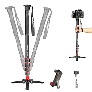 Manbily Extendable Camera Aluminum Monopod with Feet,Portable Travel Monopod with Removable Tripod Stand Base for DSLR Canon Nikon Sony Video Camcorder,5 Sections up to 67-in,Max Load 15.5 Lbs（A-222）