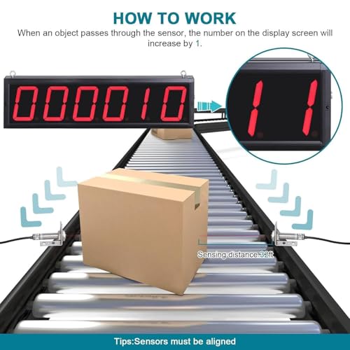 Contatore Digitale a Doppia sonda, Schermo a 6 Display, Conta da 0 a 999999, rilevamento Fino a 20 m, Protezione Memoria allo spegnimento, Ideale per Nastri trasportatori e Line,3 in