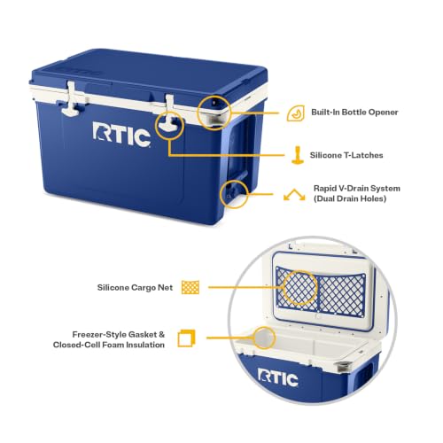 Image of RTIC 52 QT Ultra-Light Hard Cooler | Portable Ice Chest Box for Beach, Drink, Beverage, Camping, Picnic, Fishing, Boat, Barbecue, 30% Lighter Than Rotomolded