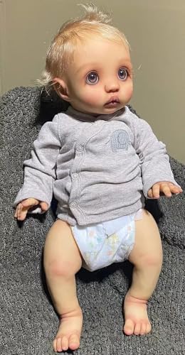 RXDOLL Realistische Reborn Babypuppen Junge Peeka 16 Zoll Lebensechte Neugeborene Puppe Weiches Tuch Körper Gewichtete Babypuppen, die Echt Silikon Babies Puppe mit Blondem Haar aussehen – Bild 3