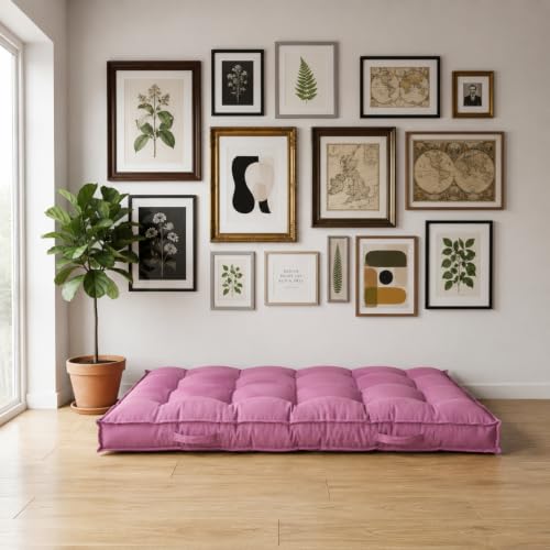 Image of Skanda Fab Low Seating Cushion -100% Cotton Twill, Hand-Plotted Microfiber Filling, Floor Cushion with 2 Back Support Cushions - Ideal for Living Room, Balcony, Lounge- 80x120 Lilac Purple (Pack of 2)