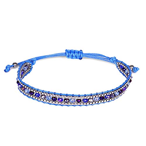 Bracelet tissé en perles femme bleu réglable tendance style ethnique
