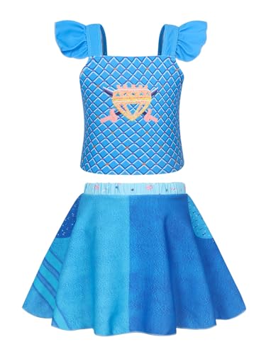 Image of WonderBabe Swimsuit for Girls Princess Two 2 Piece Swimsuit with Skirt Swimwear Swimming Bathing Suit Swim Wear Dress Up Size 5t 6t Light Blue