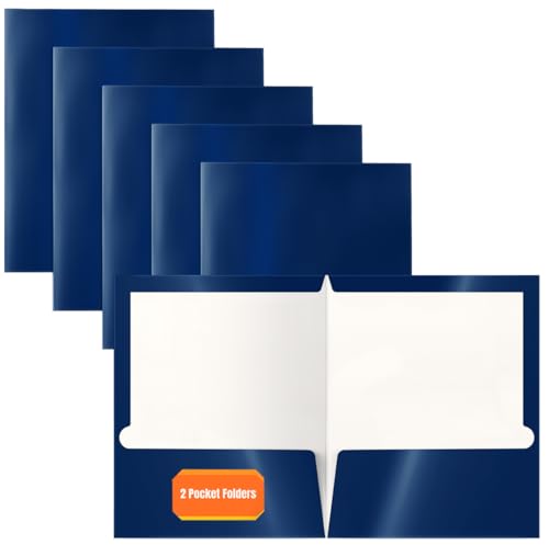 Better Office Products 2 Pocket Glossy Laminated Navy Blue Paper Folders, Box of 25, Letter Size, Dark Blue Paper Portfolios 25 Pack
