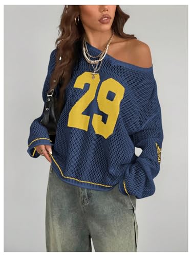 Image of Verdusa Women's Y2k Crochet Tops Jersey Shirts Graphic Going Out Summer Outfits Oversized Streetwear