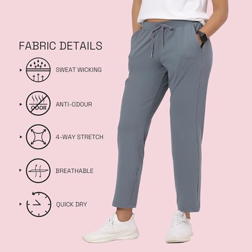 Image of Enamor Mid Rise 7 /8th Length Drawstring Closure Travel Pants for Women - Relaxed Fit, Quick Dry, Antimicrobial - E068