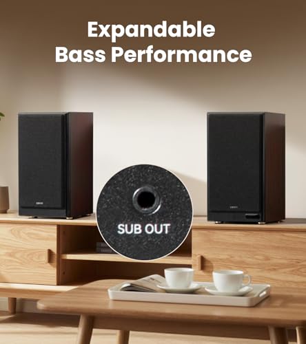 Image of Edifier R2750DB MKII Powered Bookshelf Speakers, 144W 3-Way Active Speakers with Sub Out, Hi-Res Audio, Bluetooth 6.0 with LDAC, HDMI /Optical /Coaxial for Turntable, PC, TV, Home Audio - Walnut