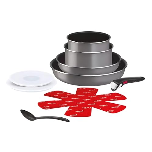 Tefal Ingenio Easy Cook & Clean – Batterie de Cuisine 10 Pièces, Poignée Amovible, Revêtement Antiadhésif, Tous Feux (sauf Induction). Fabriqué en France