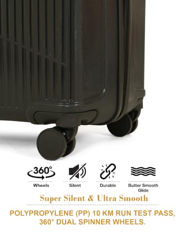Image of Teakwood Set of 3 8 Wheels Trolley Bag, Hard Cabin with Zipper Closure, Adjustable Push Button & Cross Side Strap, Number Lock System 360 Degree (Set of 3, Black)