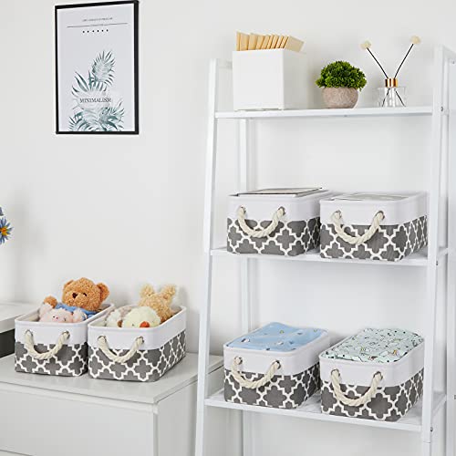 Bidtakay Small Storage Basket Cute Storage Bins Collapsible Fabric Basket Set Of 6 Canvas Organizer Bin Empty Gift Baskets Baby Nursery Toys 11.8 X 7.8 X 5 Inches(White&Quatrefoil Grey) #TOP1