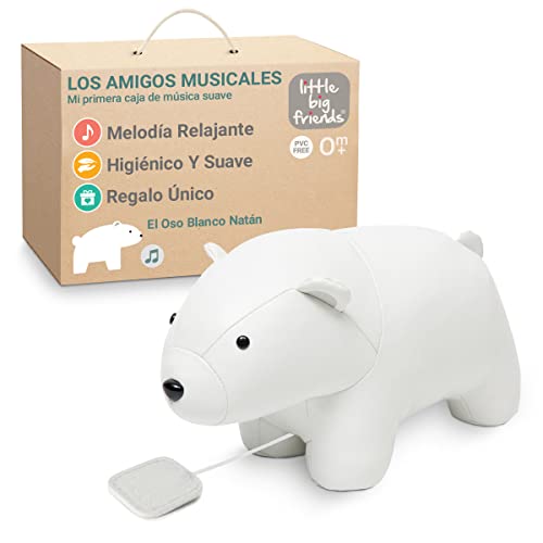 Little Big Friends Animales Musicales Caja de música para bebé | Peluche de Animal Musical | Fácil de Limpiar | Tejido Suave | El Oso Blanco Natán