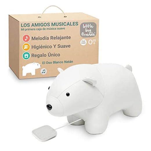 Little Big Friends Animales Musicales Caja de música para bebé | Peluche de Animal Musical | Fácil de Limpiar | Tejido Suave | El Oso Blanco Natán