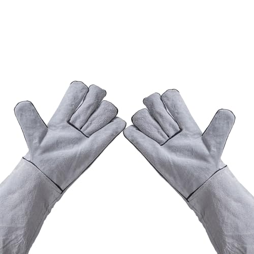BE-TOOL Welding Gloves Heat Resistant Leather Welding Protection Gloves Men Women Protection Gloves for Welding Work, Construction Work (White)