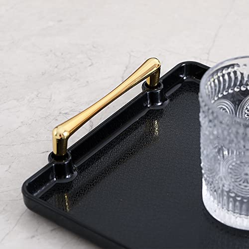 Table Tray Plastic Serving Trays - Modern Rectangular Decorative Tray For Coffee Table Living Room Kitchen Countertop Bathroom - Food Tray For Eating Breakfast With Gold Handles - 15.4 X 8.5 Inches #TOP6