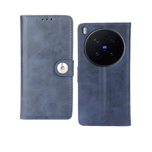 Image of amazon basics Vivo X300 Pro 5G Flip Cover | Card Pockets Wallet & Stand | Flip Cover for Vivo X300 Pro 5G (Blue Button)
