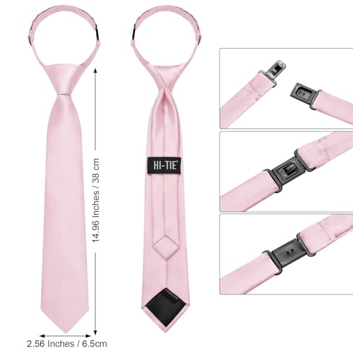 Image of Hi-Tie Pretied Boys Ties Solid Color Kids Adjustable Necktie Lapel Pin Clip Set Age 8-12 Wedding School Graduation