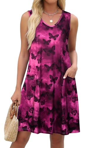 Image of elescat Womens Summer Dresses Casual V Neck Sleeveless Pockets Beach Loose Tank Sundress 2026