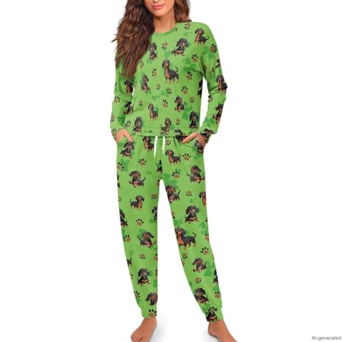 Image of Women's 2 Piece Printed Pajama Set Long Sleeve Sleepwear Set with Long Pants Casual Lounge Sets with Pocket