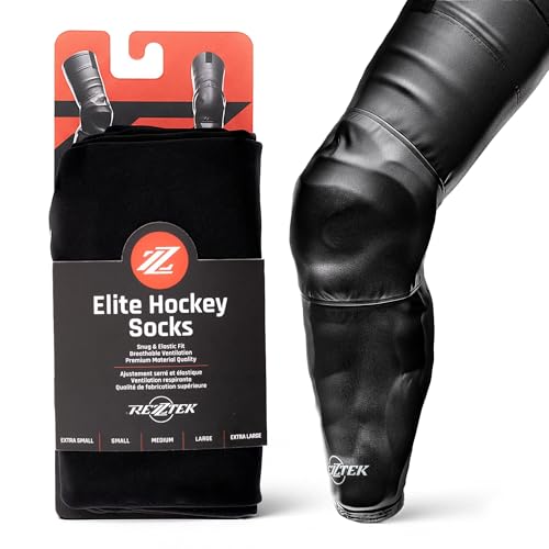 Rezztek Elite Ice Hockey Socks Technical Ice Hockey Protective Socks with Elastic Fit Ventilation & Durable Design Hockey Accessories (Black Size M)
