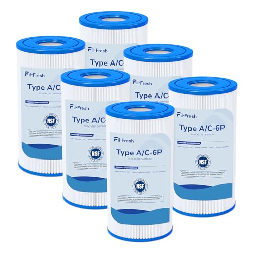 Fil-fresh Type A or C Pool Filters Cartridge Compatible with Intex Krystal Clear 530/1000/1500 GPH Filter Pump, Replaces Intex Type A or C, 29000E, 6-Pack