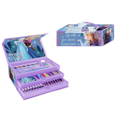 Frozen Malkoffer - Enthält Marker Stifte, Wasserfarben und Buntstifte - Malkasten mit Malheft - Original Produkt in Spanien Designed