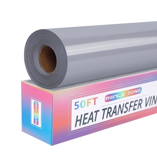 RENLITONG Grey Iron on Vinyl 12Inch by 50ft Roll Heat Transfer Vinyl for T-Shirt Grey HTV Rolls for All Cutter Machine - Easy to Cut & Weed for Heat Transfer Design