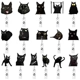 Eartim Black Cat Meme Badge Reel - 16Pcs Funny Meme Cat Acrylic Retractable ID Badge with Metal Clip Cute Animal Name Tag Holder for Kid Nurse Pet Lover Office Staff Student Birthday Gift Party Supply